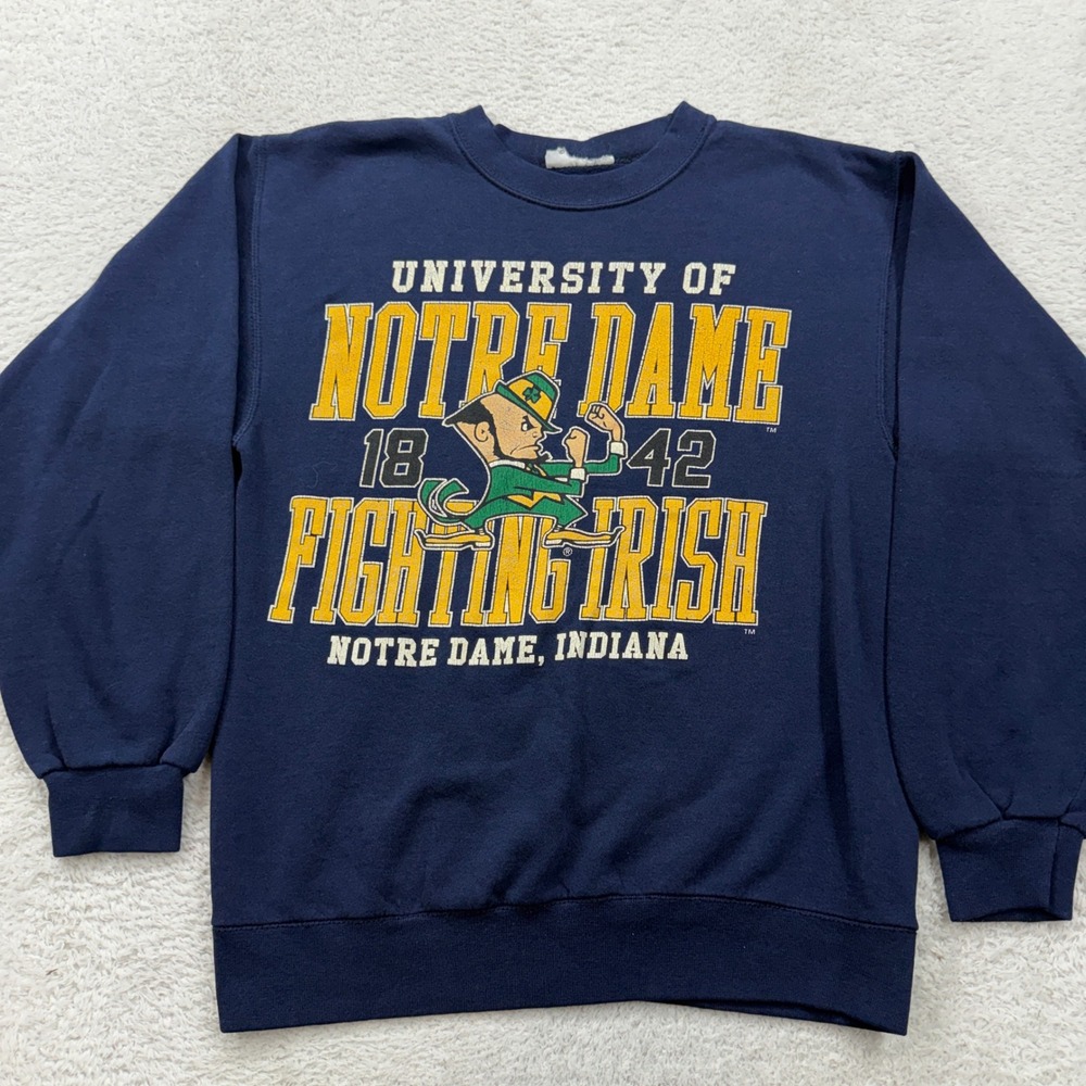 Vintage Notre Dame Fighting Irish Navy Blue Graphic Sweatshirt Mens‎ Small 90s